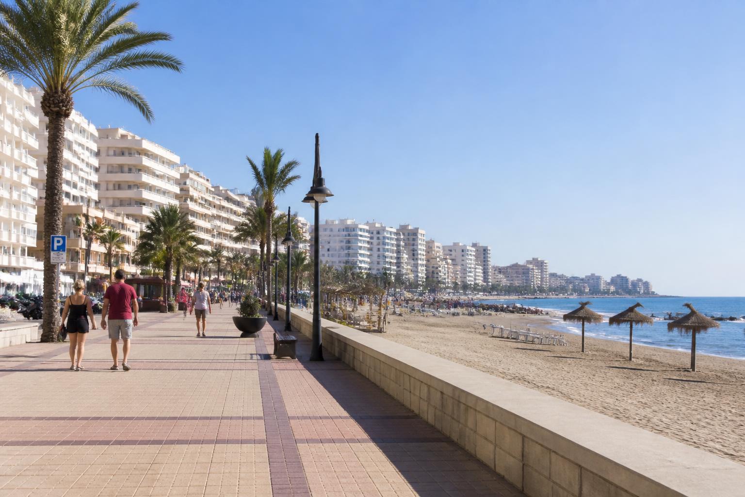Fuengirola seafront promenade and apartment blocks on the Costa del Sol, Spain